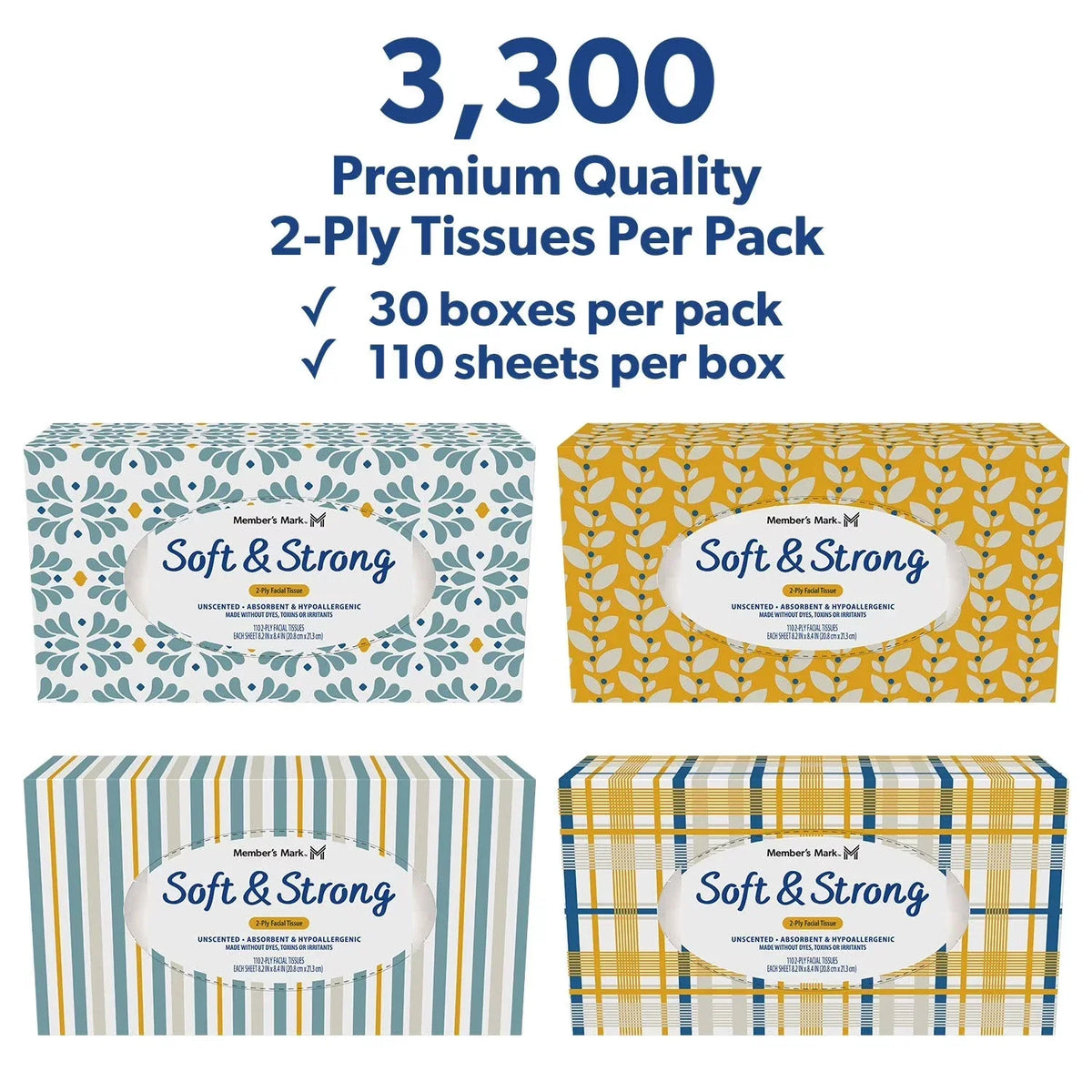 Mark Soft and Strong 2-Ply Facial Tissues 30 boxes., 110 tissues/box