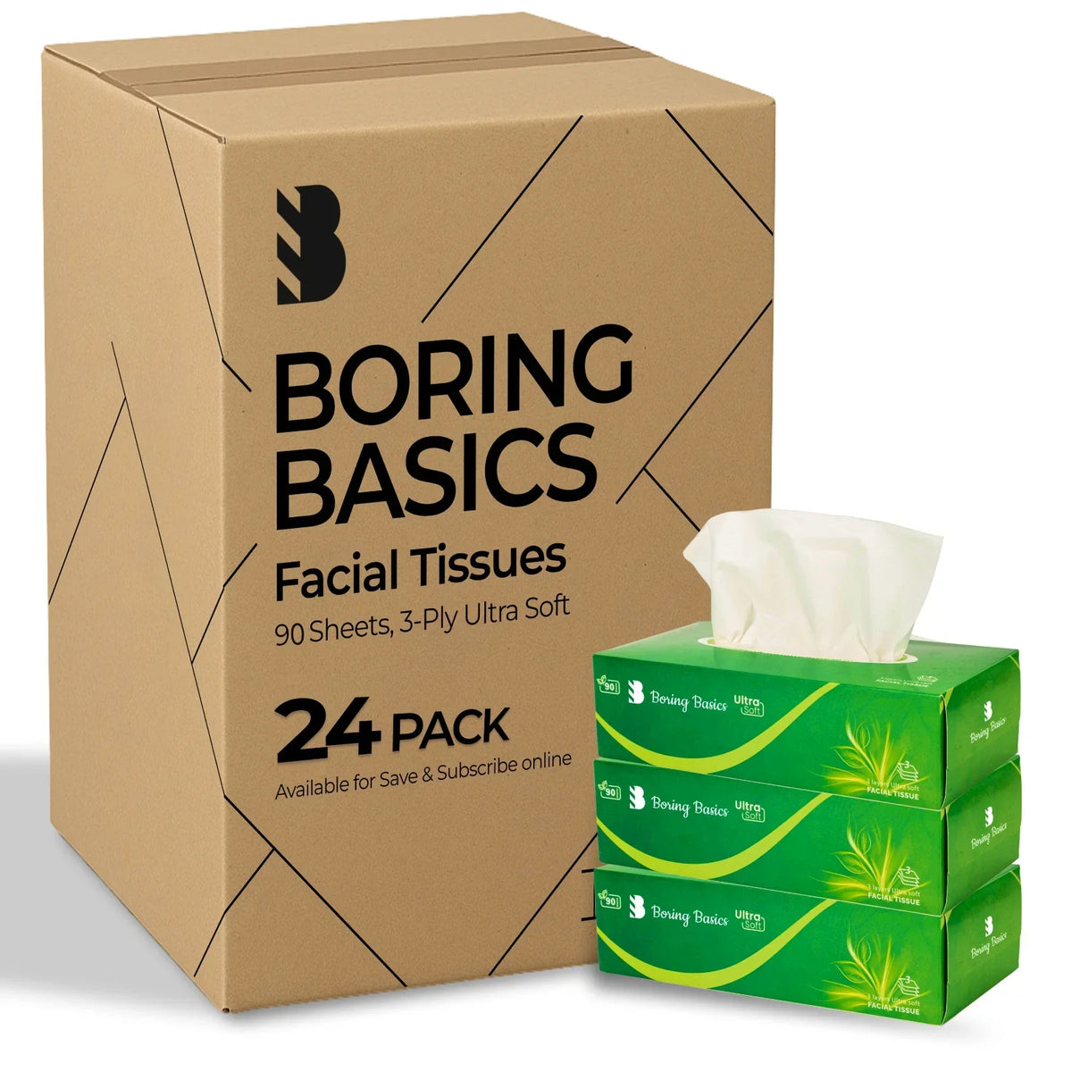 3 Ply White Facial Tissues Boxes of 90 x 24 Ultra Soft Tissue Sheets Unscented